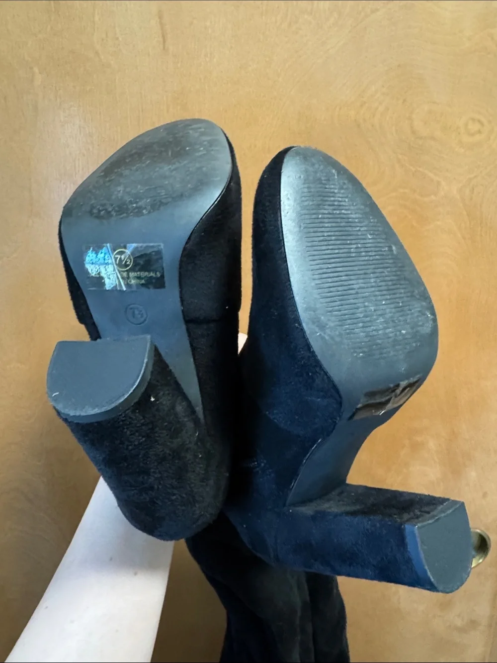 Women's Over-the-Knee Black Suede Block Heel Zip Boots